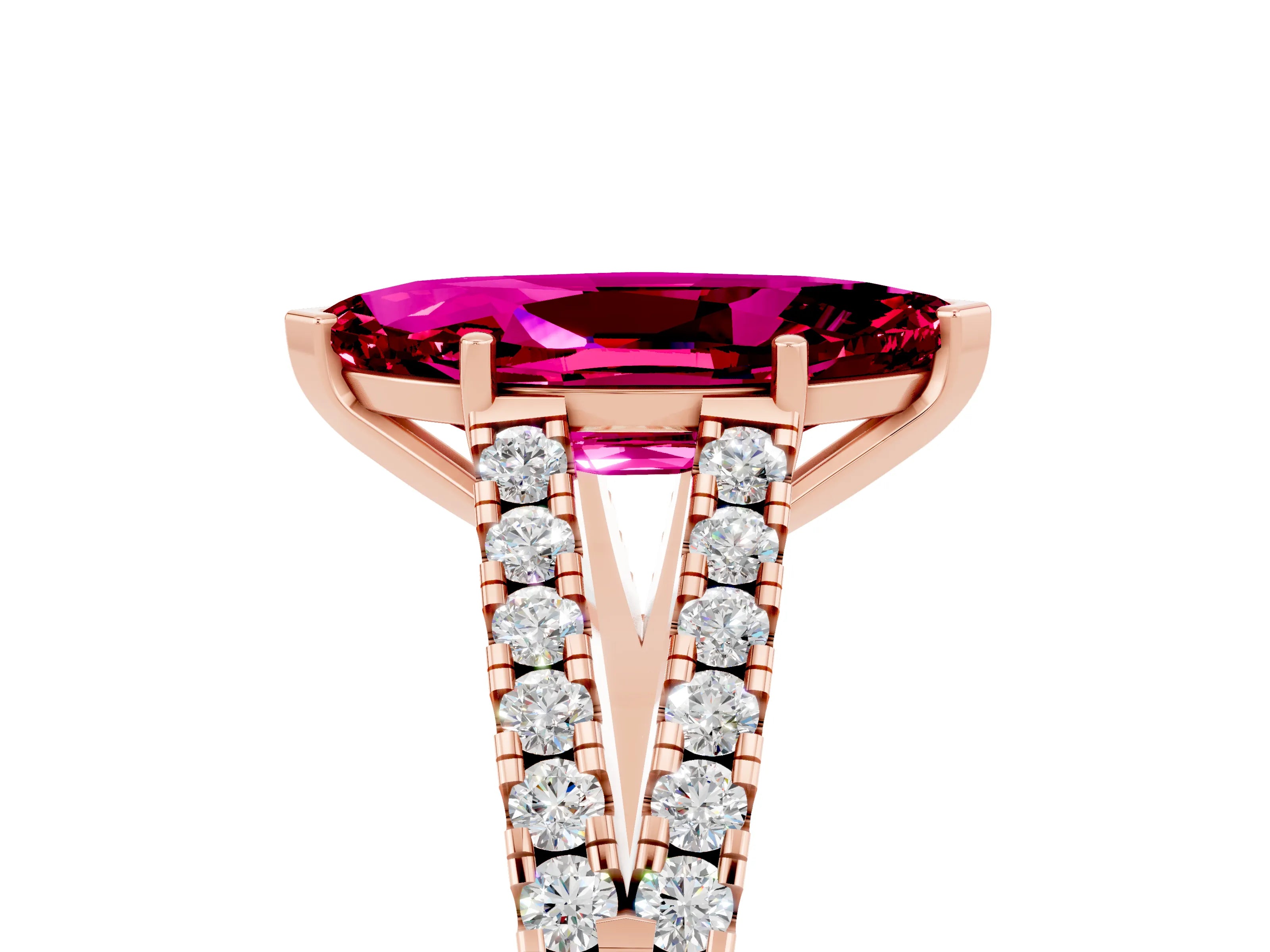 Rose gold Marquise Cut Garnet Split Shank Pavé Engagement Ring with Four-Prong Setting_17
