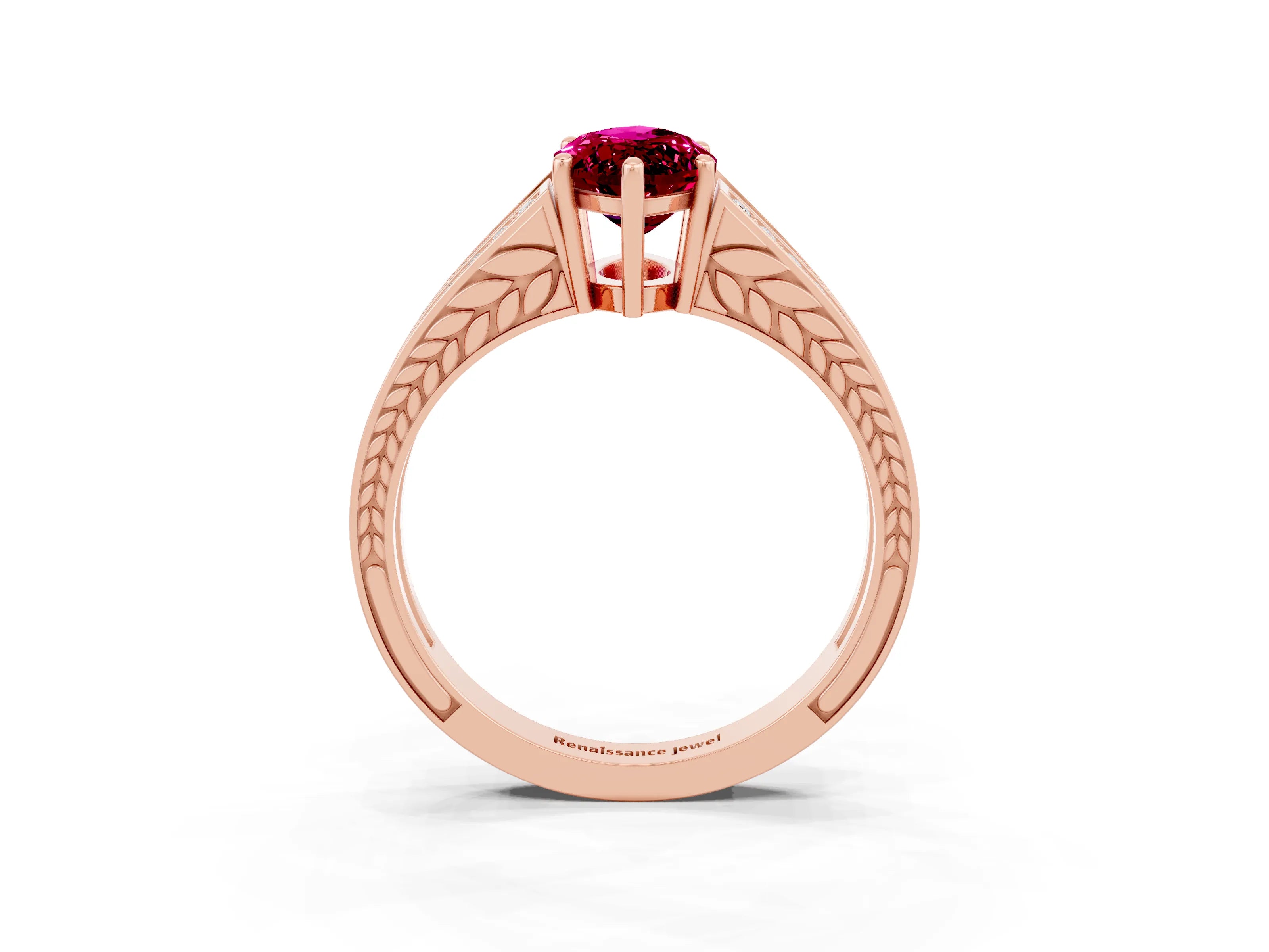 Rose gold Marquise Cut Garnet Split Shank Ring with Pavé Band and Four-Prong Setting_3