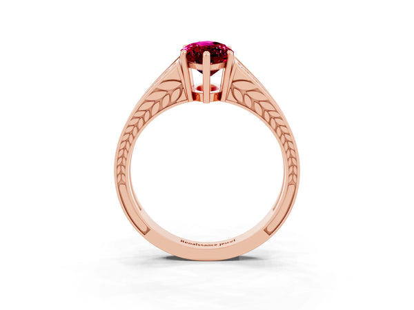 Rose gold Marquise Cut Garnet Split Shank Ring with Pavé Band and Four-Prong Setting