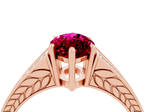 Rose gold Marquise Cut Garnet Split Shank Ring with Pavé Band and Four-Prong Setting_4