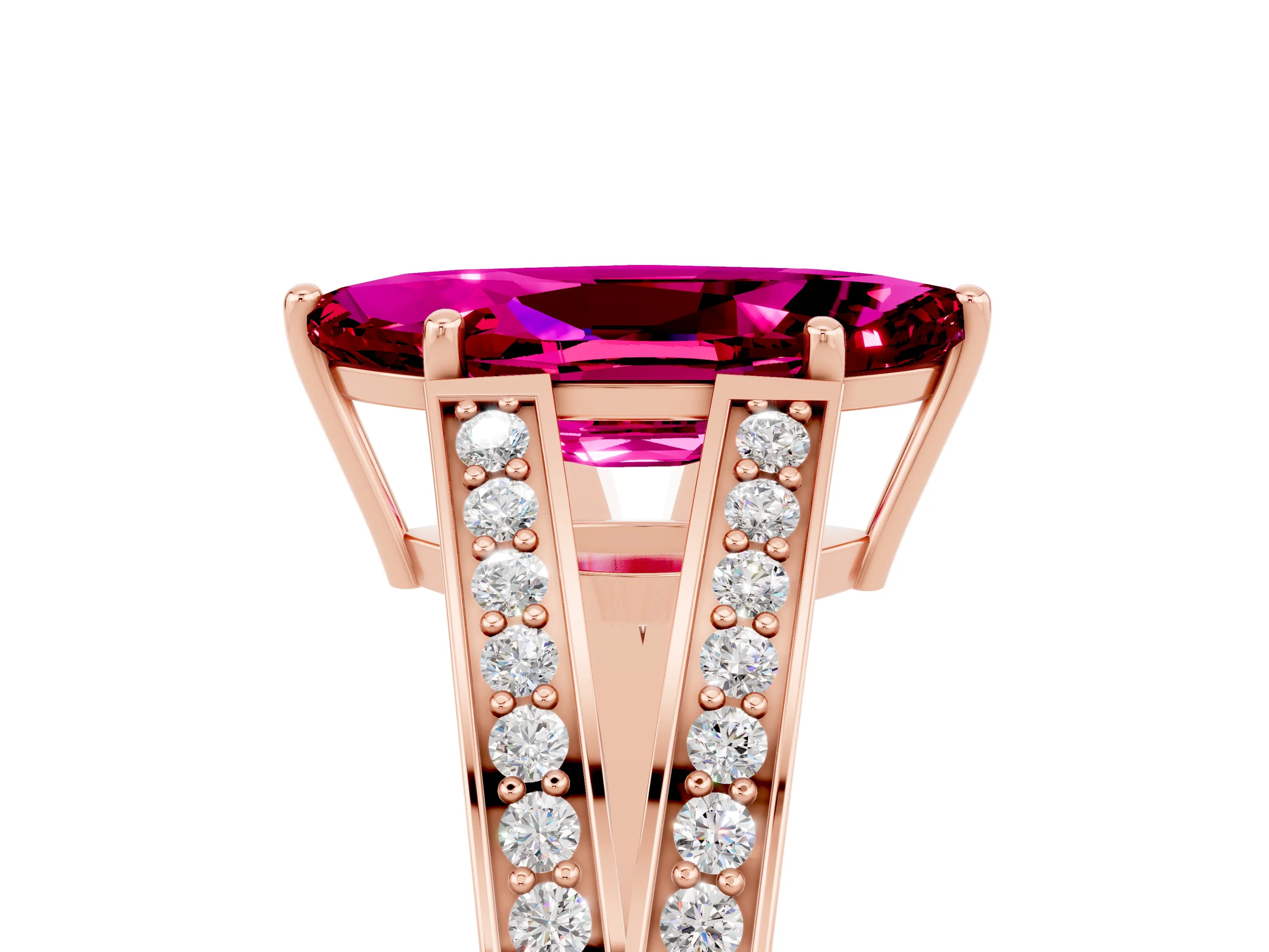 Rose gold Marquise Cut Garnet Split Shank Ring with Pavé Band and Four-Prong Setting_5