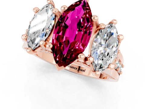 Rose gold Marquise Cut Garnet Three-Stone Ring with Channel Set Band and Four-Prong Setting_1