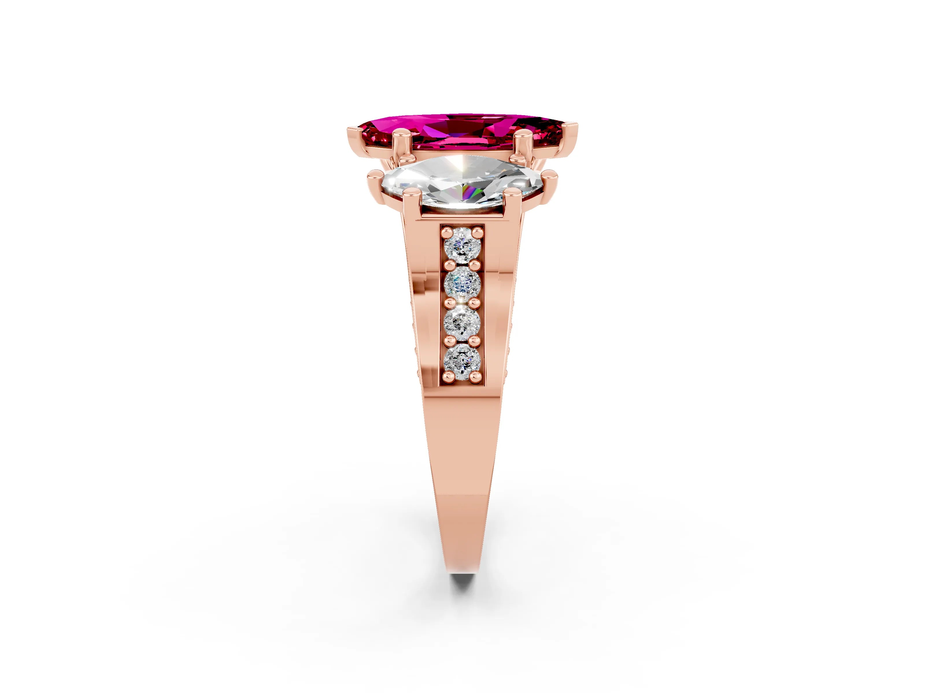 Rose gold Marquise Cut Garnet Three-Stone Ring with Channel Set Band and Four-Prong Setting_2