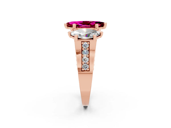 Rose gold Marquise Cut Garnet Three-Stone Ring with Channel Set Band and Four-Prong Setting