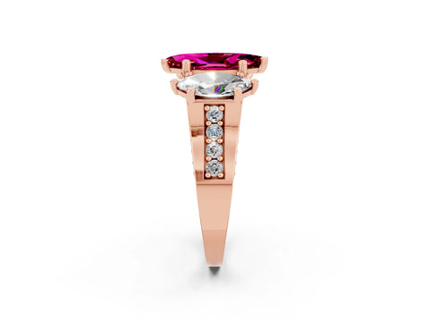 Rose gold Marquise Cut Garnet Three-Stone Ring with Channel Set Band and Four-Prong Setting_2