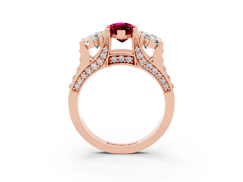 Rose gold Marquise Cut Garnet Three-Stone Ring with Channel Set Band and Four-Prong Setting_3
