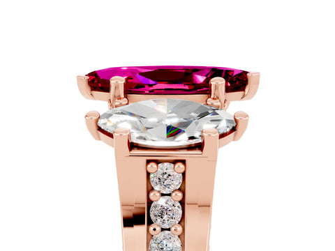 Rose gold Marquise Cut Garnet Three-Stone Ring with Channel Set Band and Four-Prong Setting_5