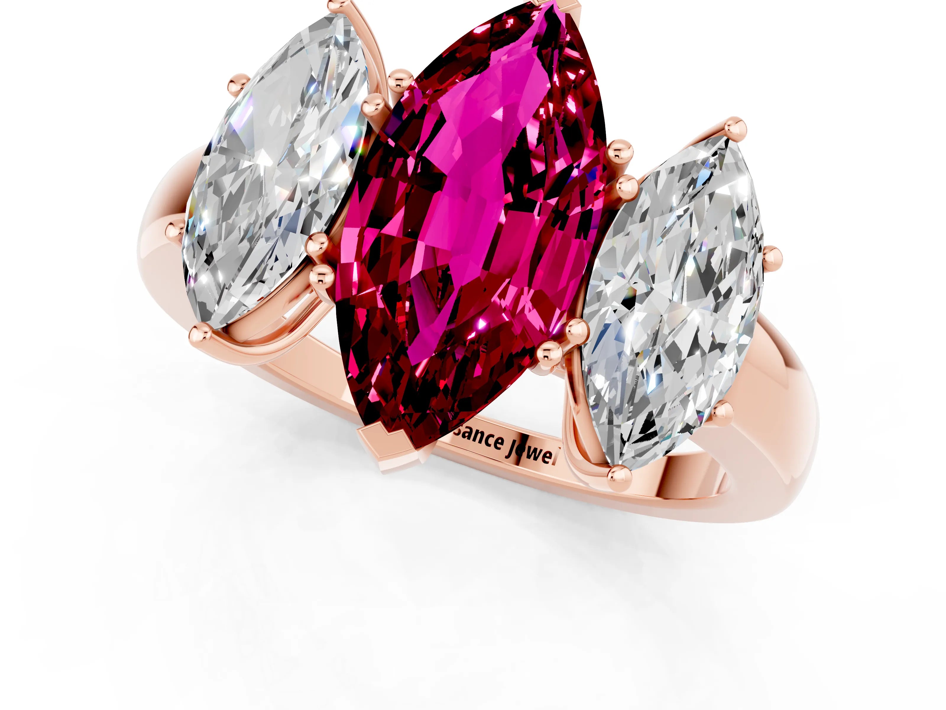 Rose gold Marquise Cut Garnet Three-Stone Ring with Four-Prong Setting and Classic Band_1