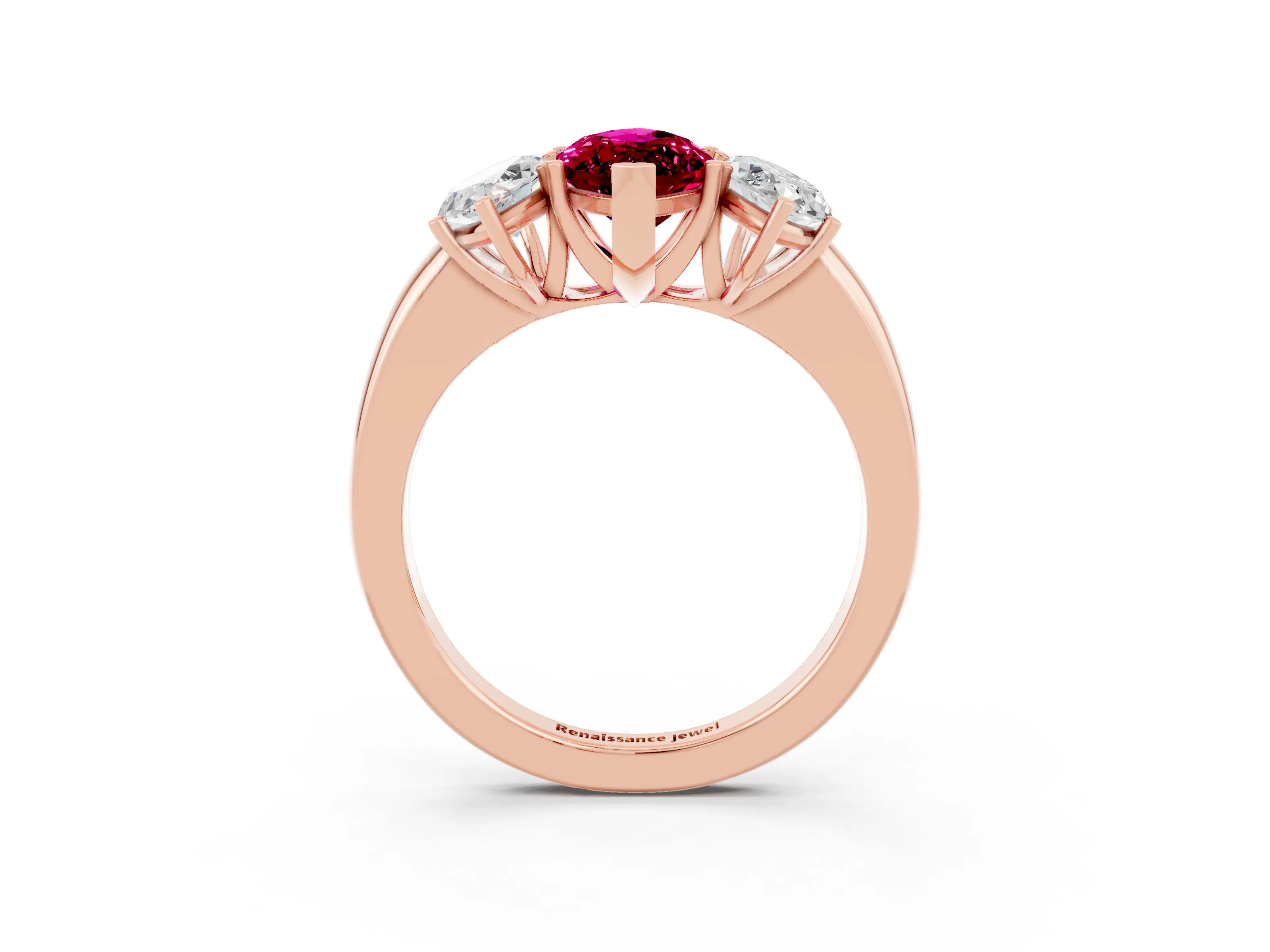 Rose gold Marquise Cut Garnet Three-Stone Ring with Four-Prong Setting and Classic Band_3