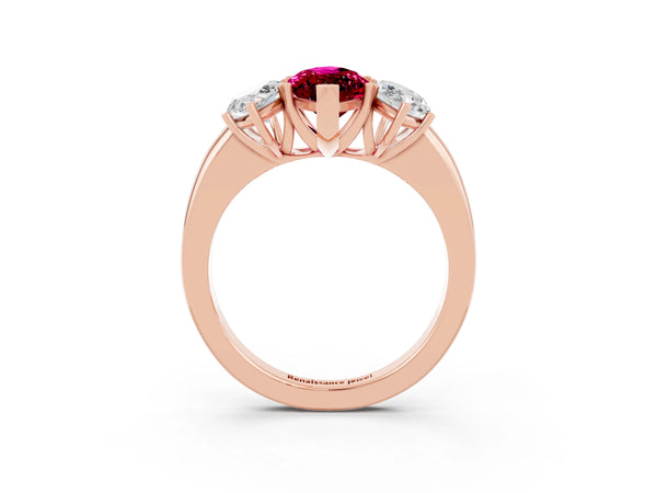 Rose gold Marquise Cut Garnet Three-Stone Ring with Four-Prong Setting and Classic Band