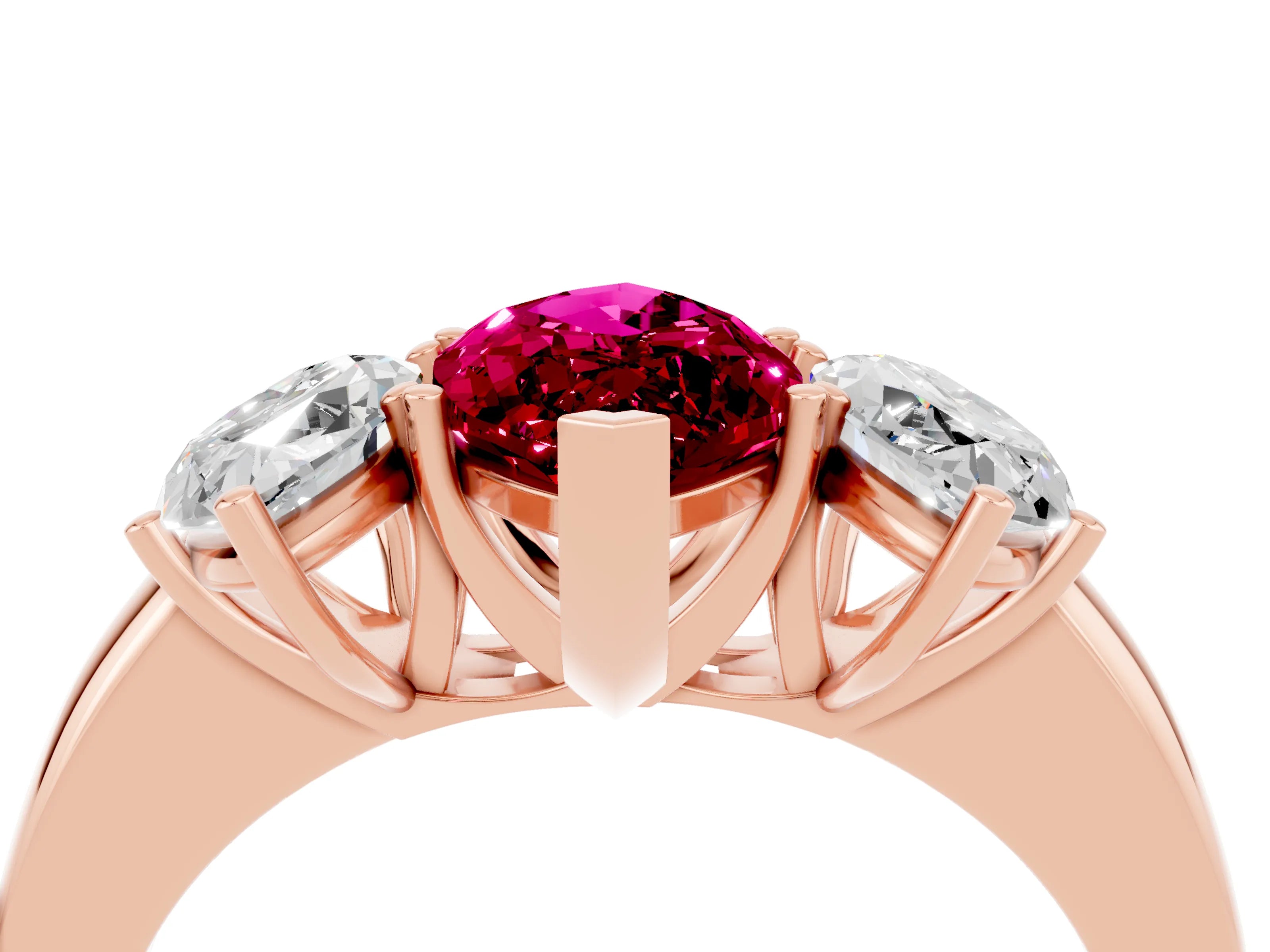 Rose gold Marquise Cut Garnet Three-Stone Ring with Four-Prong Setting and Classic Band_4