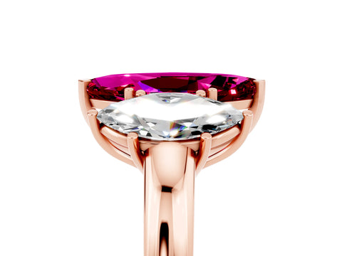 Rose gold Marquise Cut Garnet Three-Stone Ring with Four-Prong Setting and Classic Band_5