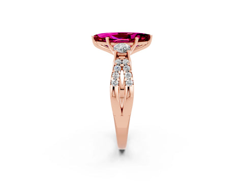 Rose gold Marquise Cut Garnet Three-Stone Ring with Pavé Split Shank and Four-Prong Setting_14