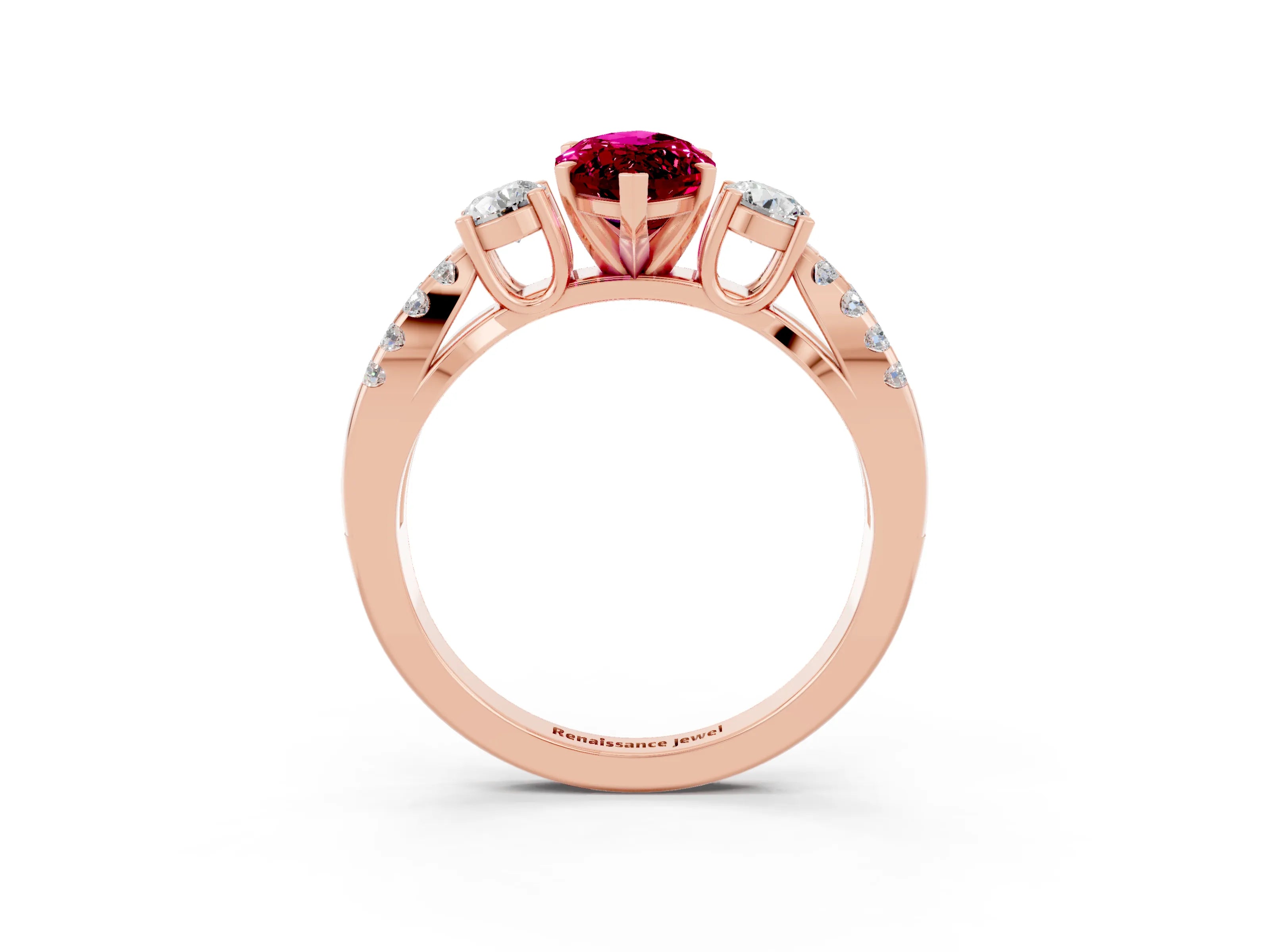 Rose gold Marquise Cut Garnet Three-Stone Ring with Pavé Split Shank and Four-Prong Setting_15