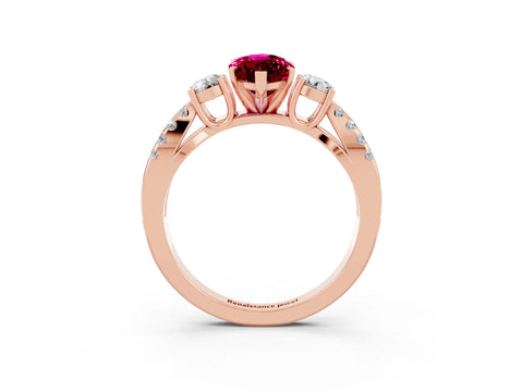 Rose gold Marquise Cut Garnet Three-Stone Ring with Pavé Split Shank and Four-Prong Setting_15