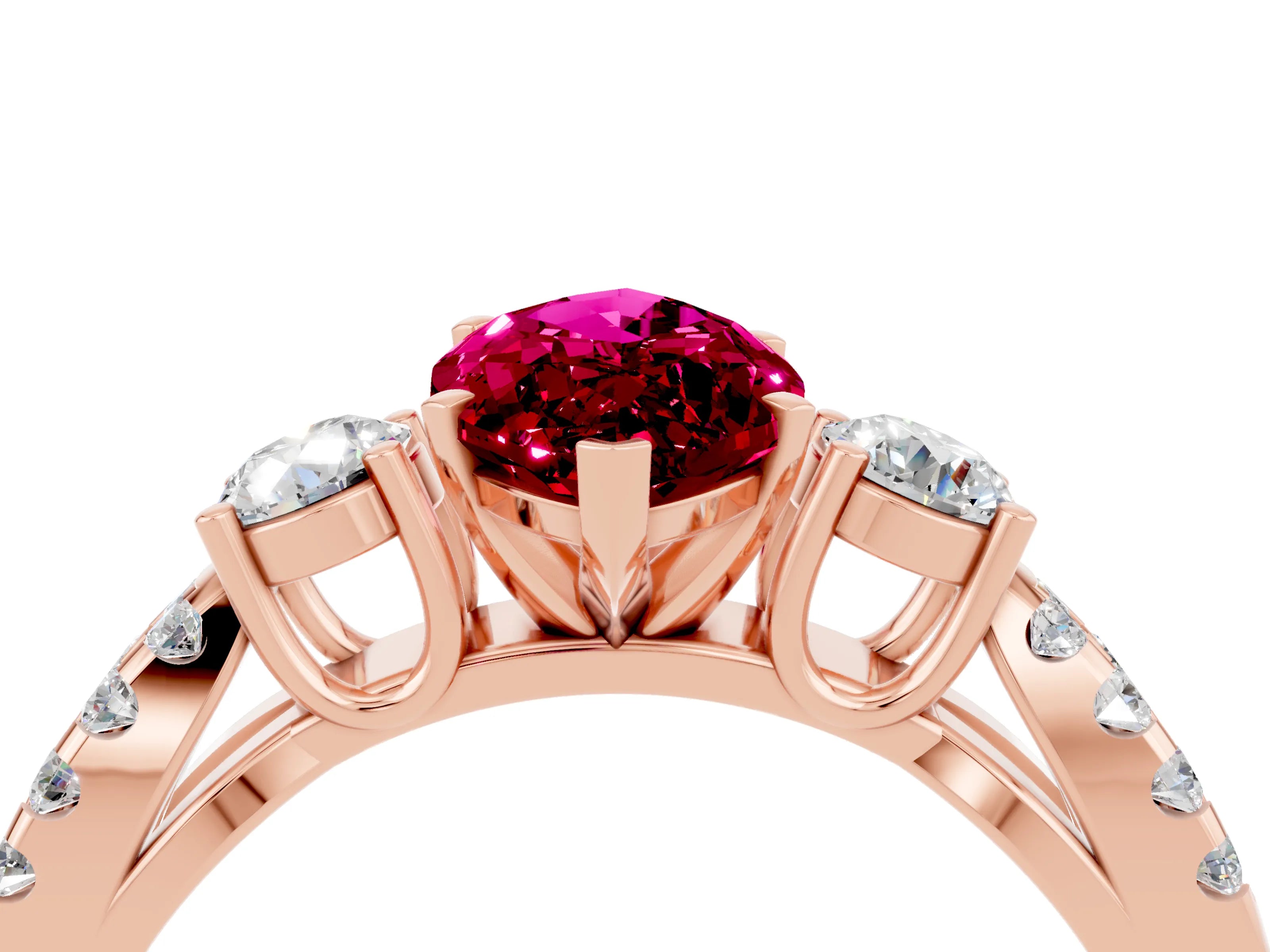 Rose gold Marquise Cut Garnet Three-Stone Ring with Pavé Split Shank and Four-Prong Setting_16