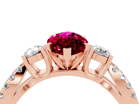 Rose gold Marquise Cut Garnet Three-Stone Ring with Pavé Split Shank and Four-Prong Setting_16