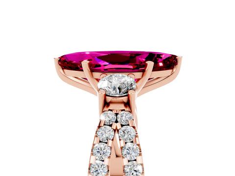 Rose gold Marquise Cut Garnet Three-Stone Ring with Pavé Split Shank and Four-Prong Setting_17