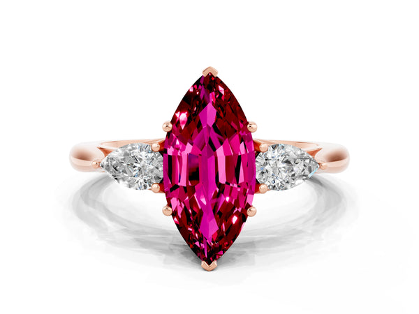 Rose gold Marquise Cut Garnet Three-Stone Ring with Pear  Side Stones and Prong Setting