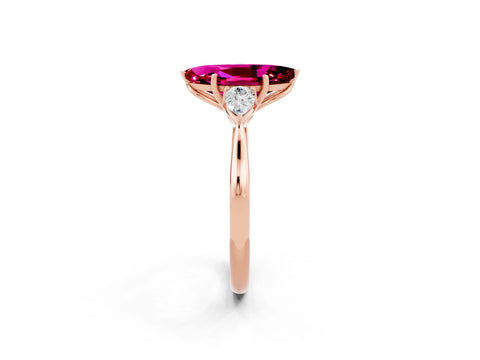 Rose gold Marquise Cut Garnet Three-Stone Ring with Pear Side Stones and Four-Prong Setting_14