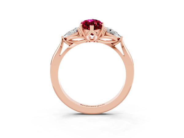 Rose gold Marquise Cut Garnet Three-Stone Ring with Pear  Side Stones and Prong Setting