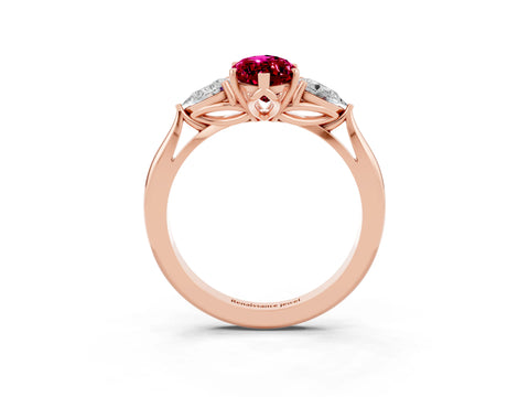 Rose gold Marquise Cut Garnet Three-Stone Ring with Pear Side Stones and Four-Prong Setting_15