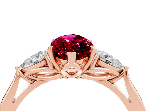 Rose gold Marquise Cut Garnet Three-Stone Ring with Pear Side Stones and Four-Prong Setting_16