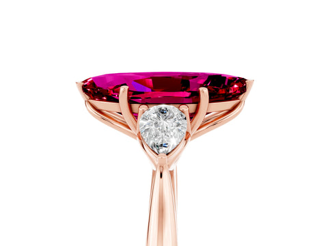 Rose gold Marquise Cut Garnet Three-Stone Ring with Pear Side Stones and Four-Prong Setting_17
