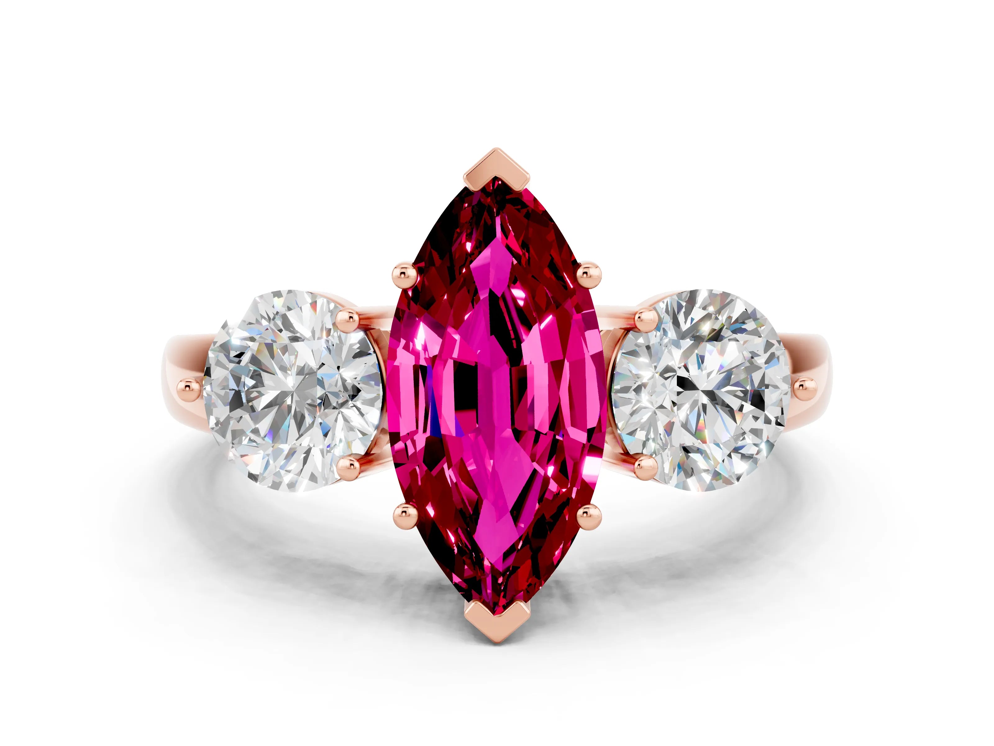 Rose gold Marquise Cut Garnet Three-Stone Ring with Prong Setting and Classic Band