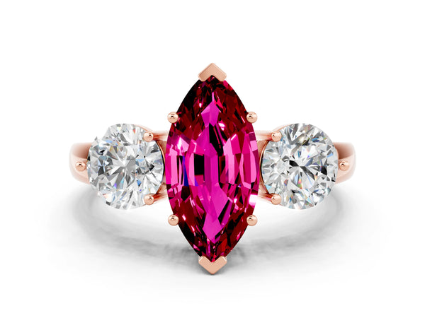Rose gold Marquise Cut Garnet Three-Stone Ring with Prong Setting and Classic Band
