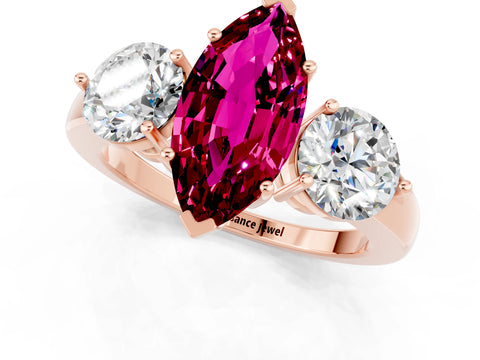 Rose gold Marquise Cut Garnet Three-Stone Ring with Prong Setting and Classic Band_1