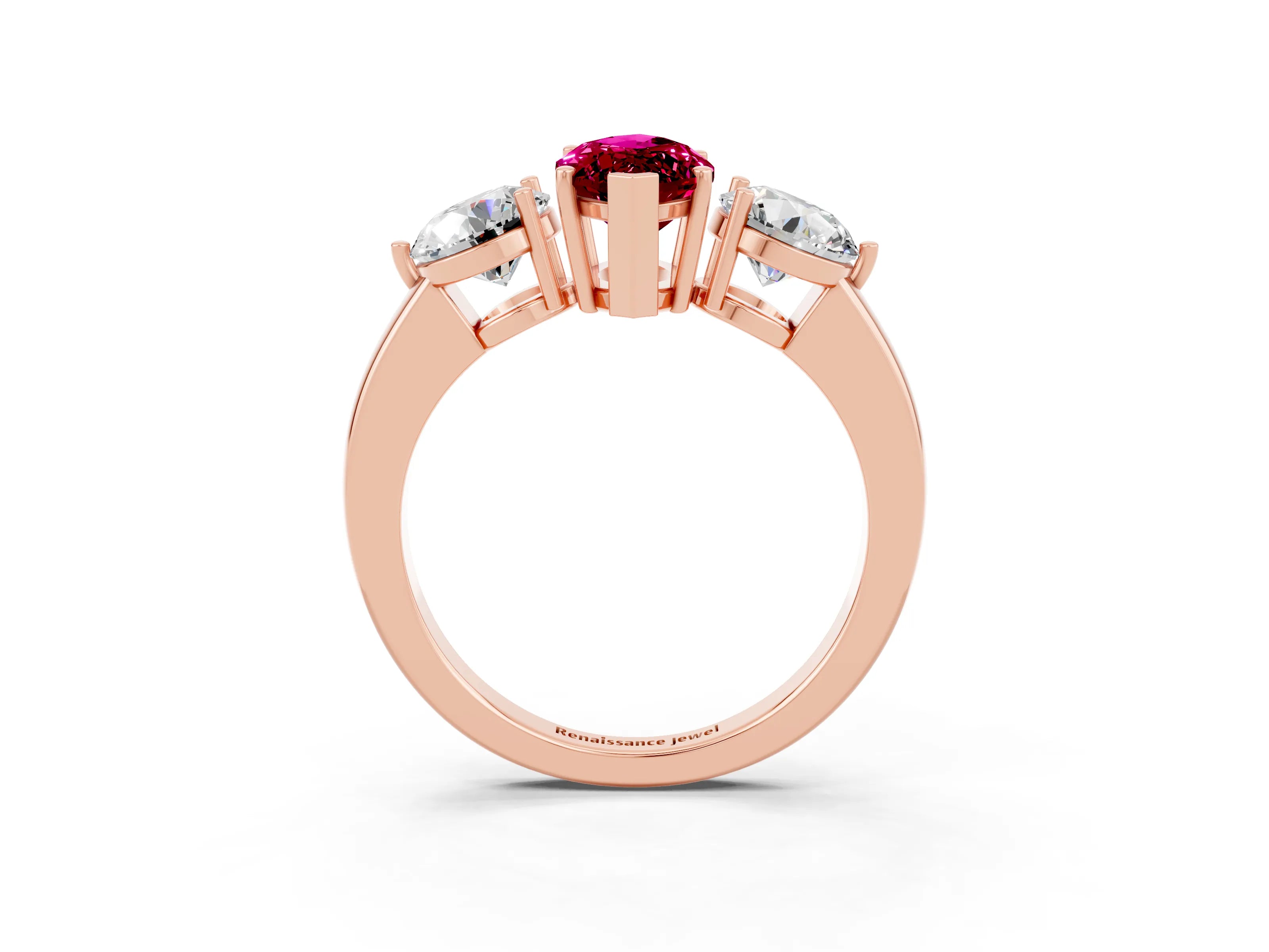 Rose gold Marquise Cut Garnet Three-Stone Ring with Prong Setting and Classic Band_3