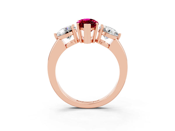 Rose gold Marquise Cut Garnet Three-Stone Ring with Prong Setting and Classic Band