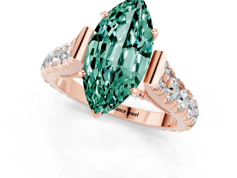Rose gold Marquise Cut Green Sapphire Classic Solitaire Ring with Pavé Band and Four-Prong Setting_1