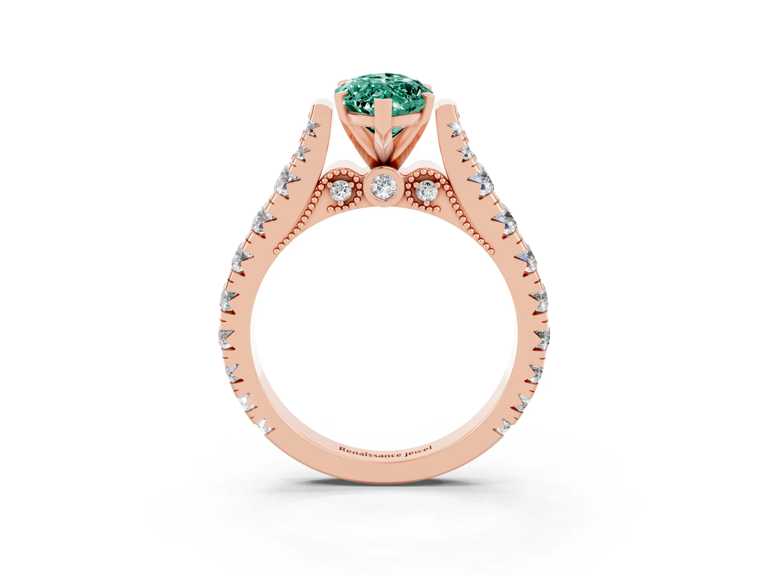 Rose gold Marquise Cut Green Sapphire Classic Solitaire Ring with Pavé Band and Four-Prong Setting_3