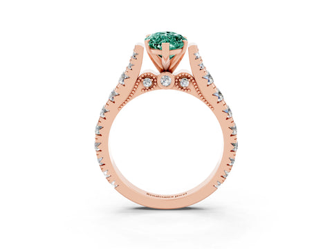 Rose gold Marquise Cut Green Sapphire Classic Solitaire Ring with Pavé Band and Four-Prong Setting_3