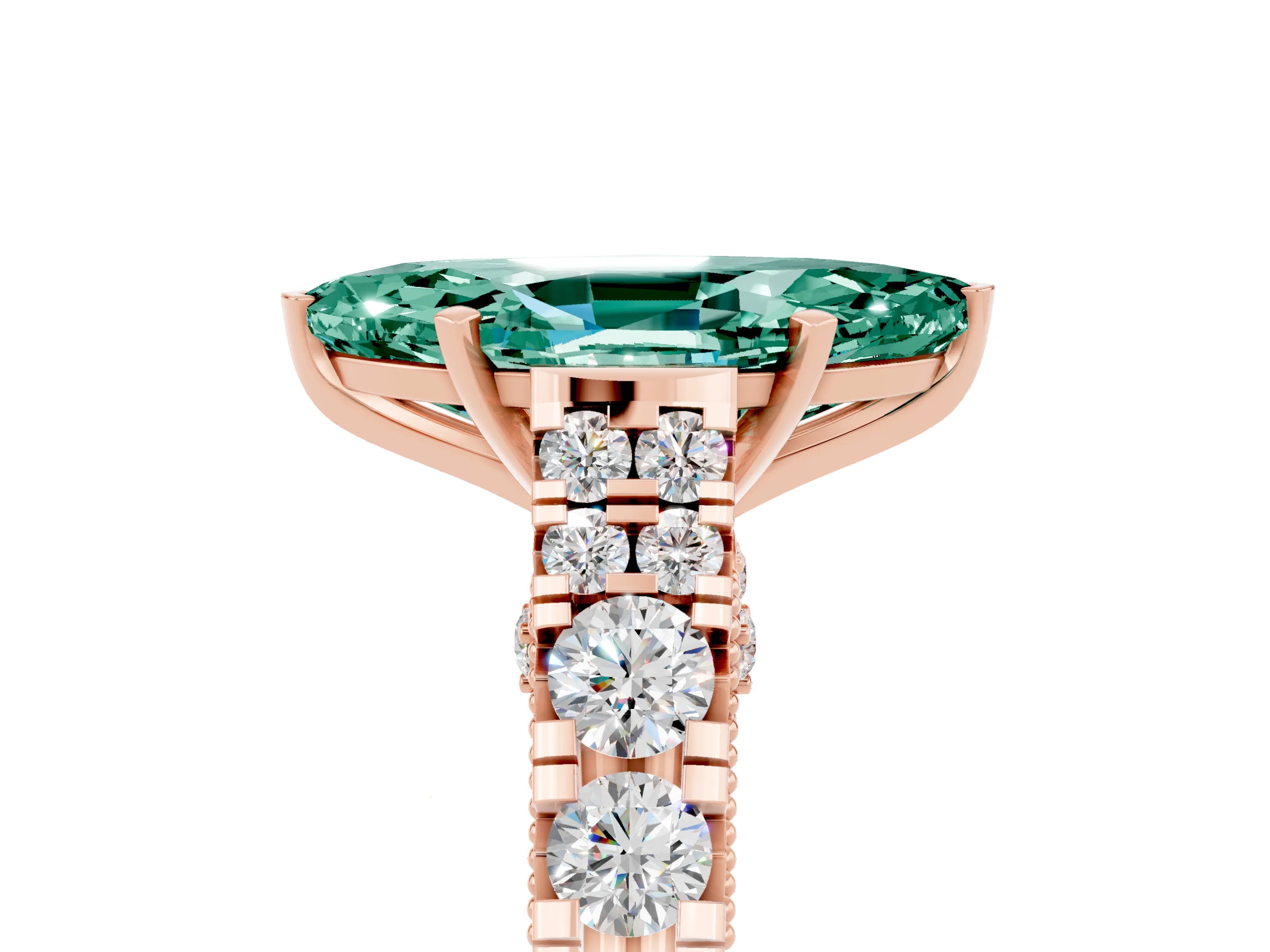 Rose gold Marquise Cut Green Sapphire Classic Solitaire Ring with Pavé Band and Four-Prong Setting_5