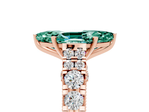 Rose gold Marquise Cut Green Sapphire Classic Solitaire Ring with Pavé Band and Four-Prong Setting_5