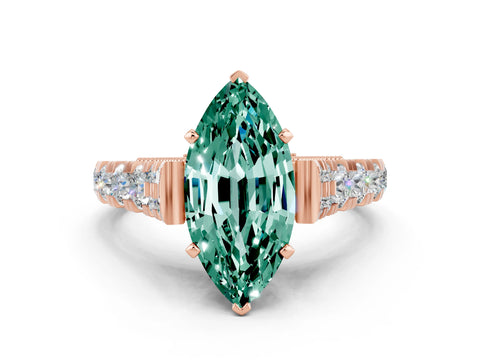 Rose gold Marquise Cut Green Sapphire Classic Solitaire Ring with Pavé Band and Four-Prong Setting