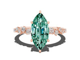 Rose gold Marquise Cut Green Sapphire Cluster Side Stone Solitaire Ring with Prong Setting_24