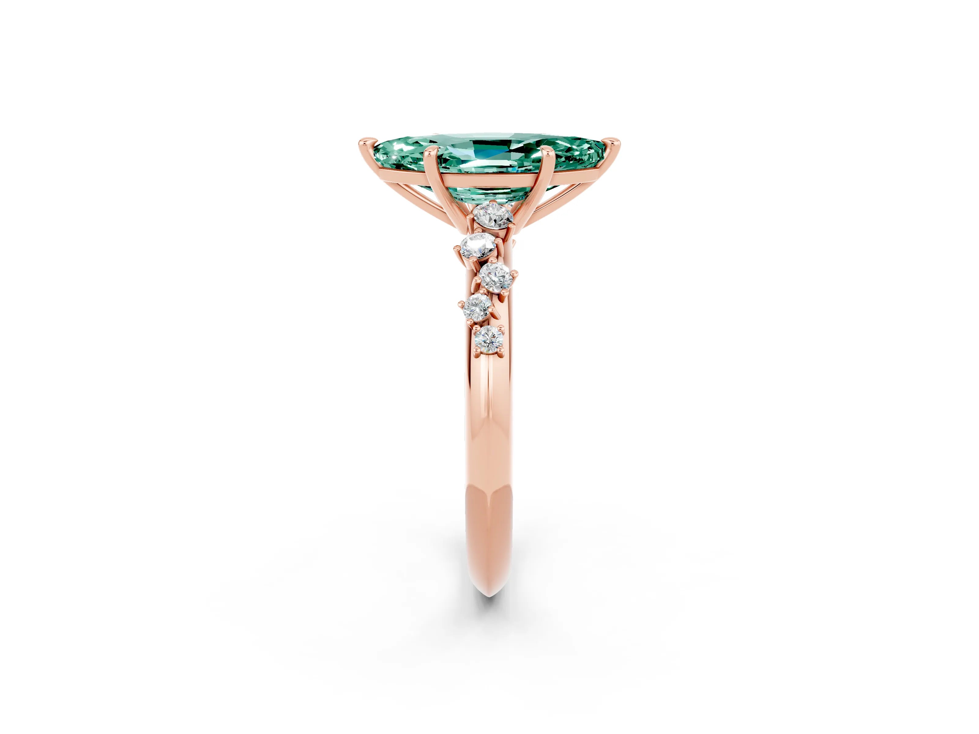 Rose gold Marquise Cut Green Sapphire Cluster Side Stone Solitaire Ring with Prong Setting_26