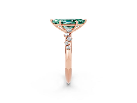 Rose gold Marquise Cut Green Sapphire Cluster Side Stone Solitaire Ring with Prong Setting_26