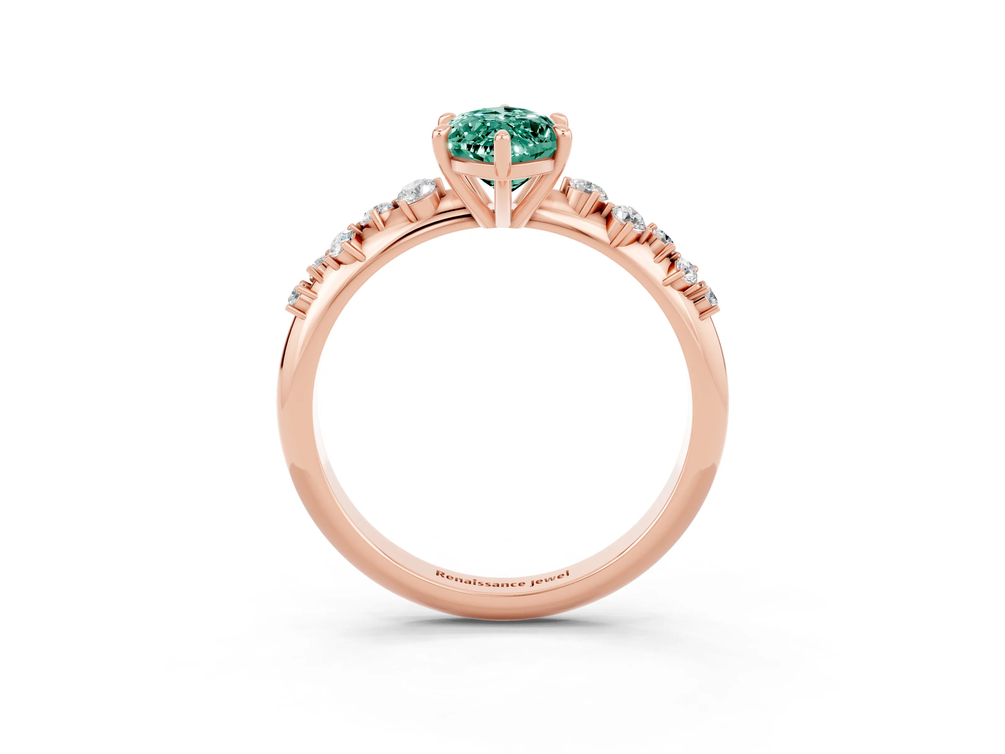 Rose gold Marquise Cut Green Sapphire Cluster Side Stone Solitaire Ring with Prong Setting_27