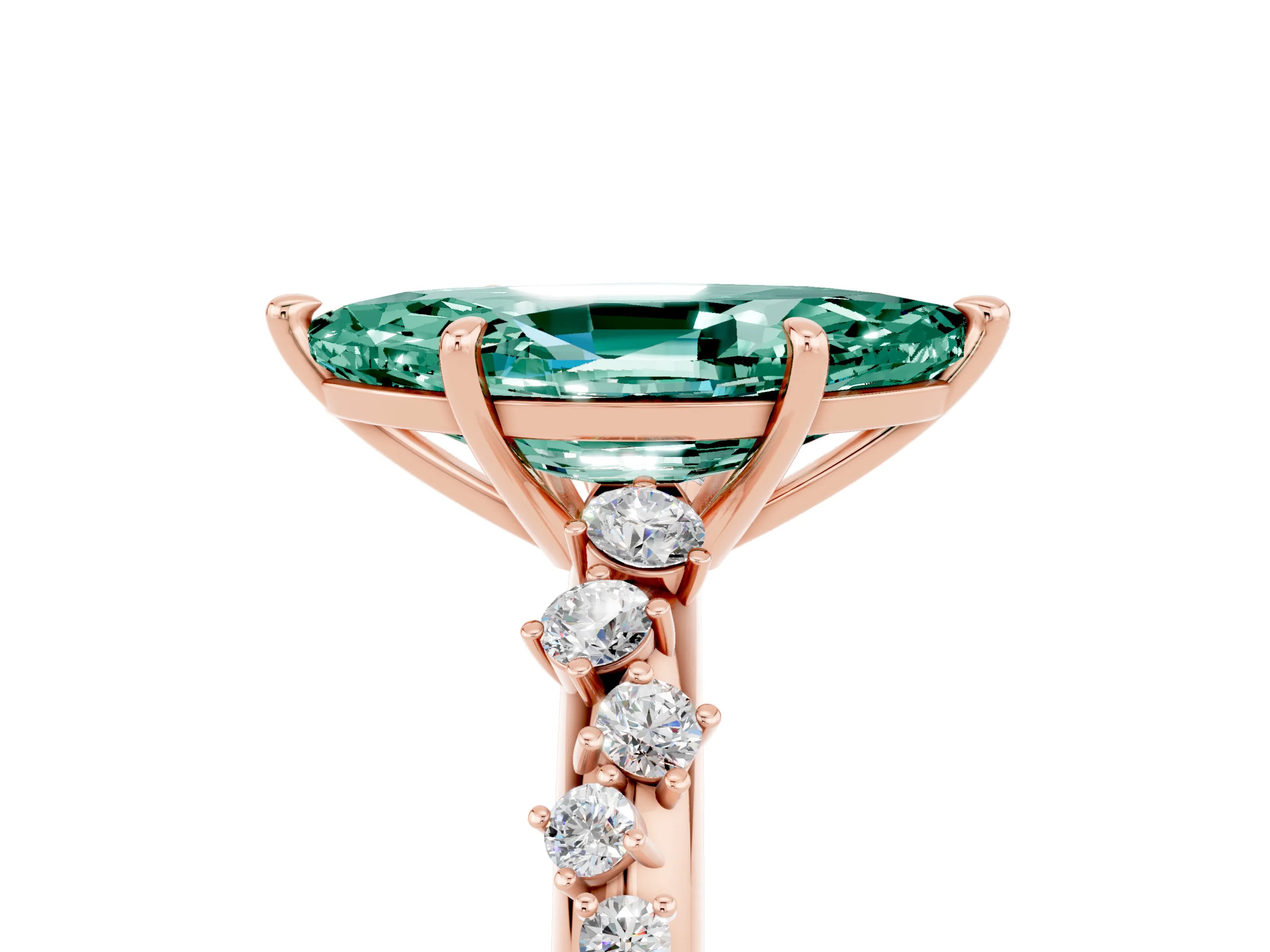 Rose gold Marquise Cut Green Sapphire Cluster Side Stone Solitaire Ring with Prong Setting_29