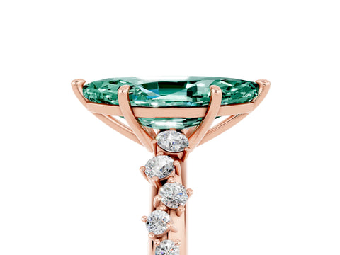 Rose gold Marquise Cut Green Sapphire Cluster Side Stone Solitaire Ring with Prong Setting_29