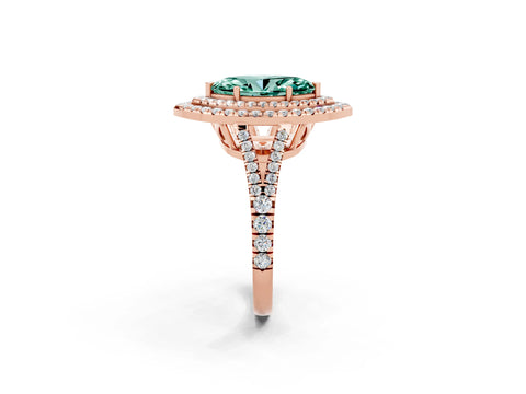Rose gold Marquise Cut Green Sapphire Double Halo Ring with Pavé Band and Prong Setting_14