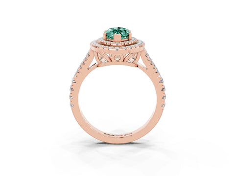 Rose gold Marquise Cut Green Sapphire Double Halo Ring with Pavé Band and Prong Setting_15