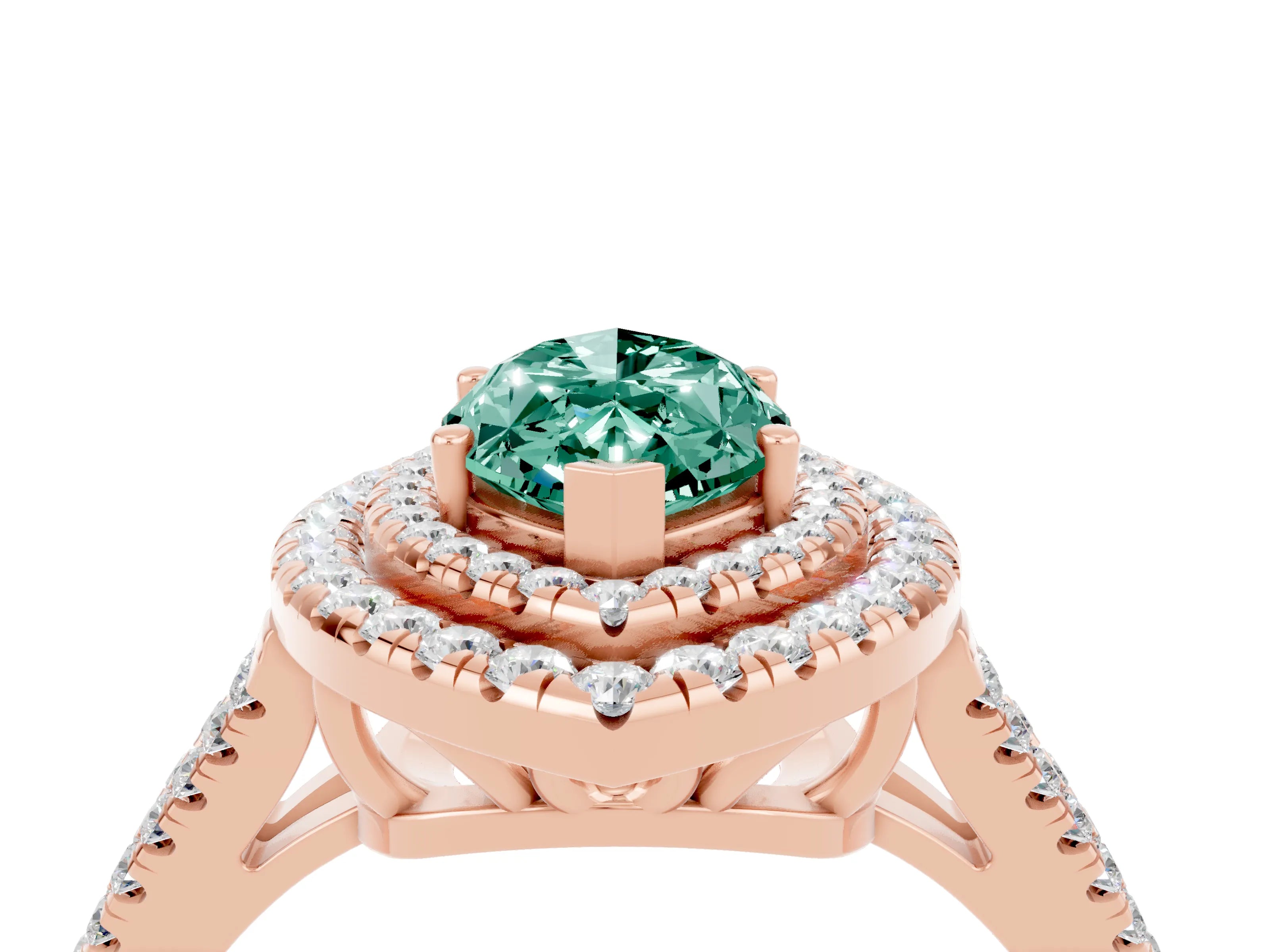 Rose gold Marquise Cut Green Sapphire Double Halo Ring with Pavé Band and Prong Setting_16