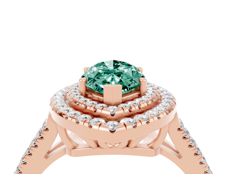 Rose gold Marquise Cut Green Sapphire Double Halo Ring with Pavé Band and Prong Setting_16