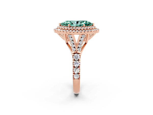Rose gold Marquise Cut Green Sapphire Double Halo Ring with Split Shank and Prong Setting